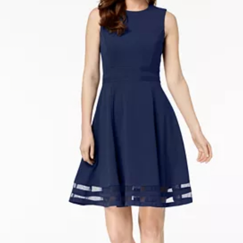 CALVIN KLEIN Illusion Trim Fit & Flare Dress